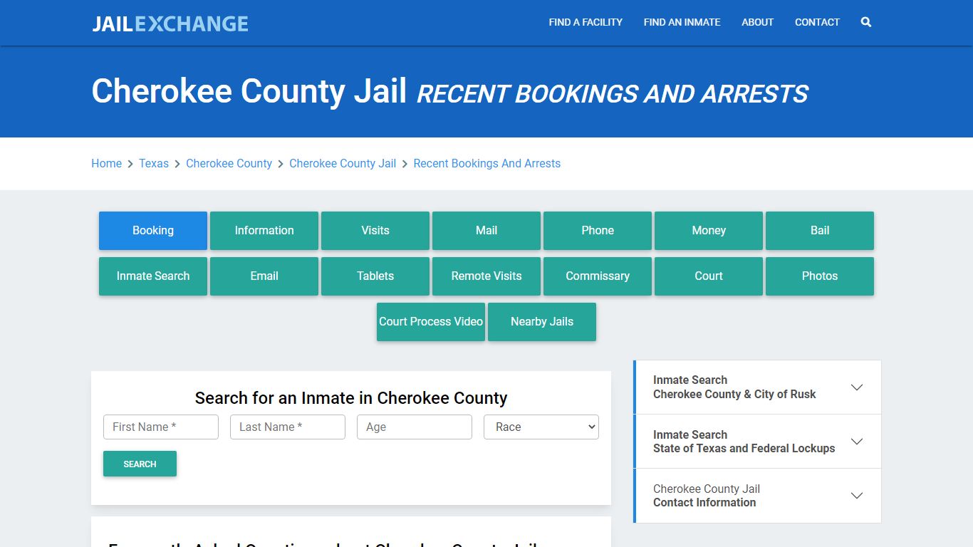 Cherokee County Jail Recent Bookings And Arrests - Jail Exchange