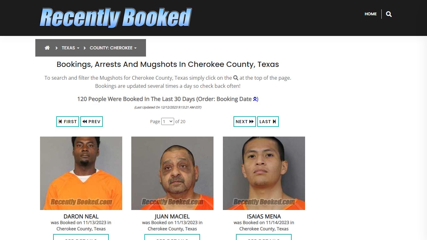Recent bookings, Arrests, Mugshots in Cherokee County, Texas